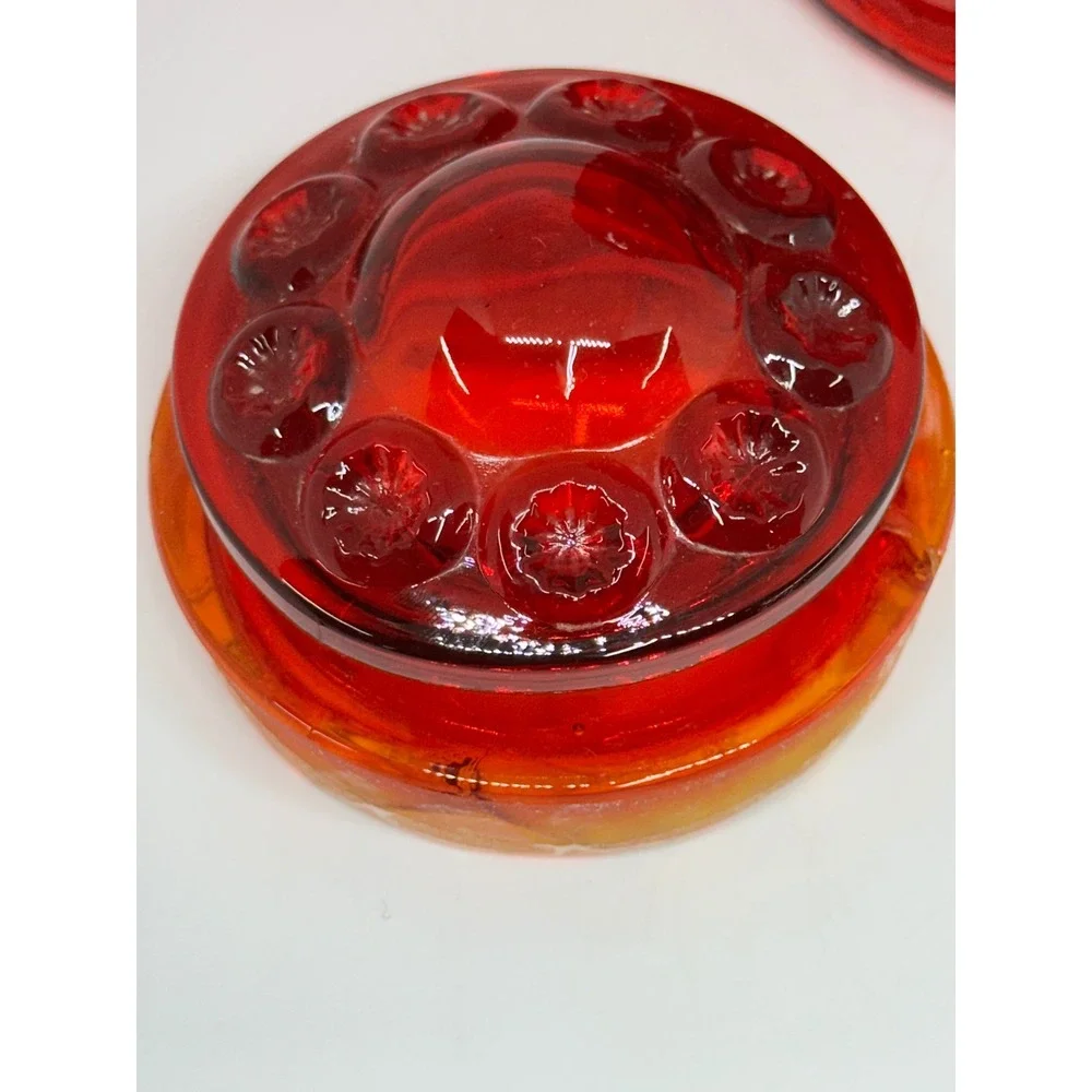VTG LE Smith Canister Red Moon and Star Pattern Glass Kitchen Storage Jar 9.5in